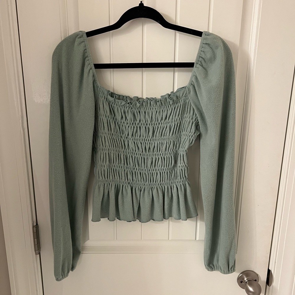 Altar'd State Light Green Smocked Blouse
